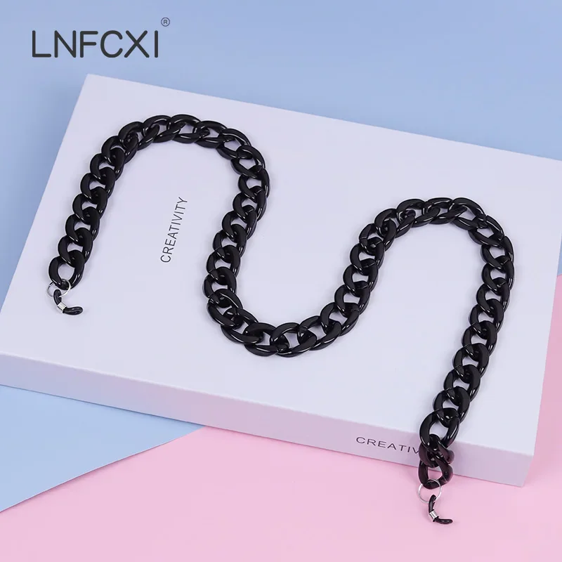 Sunglass Retainer Cord - Schwarze Modische Acryl-Brillenketten Lanyard für Damen